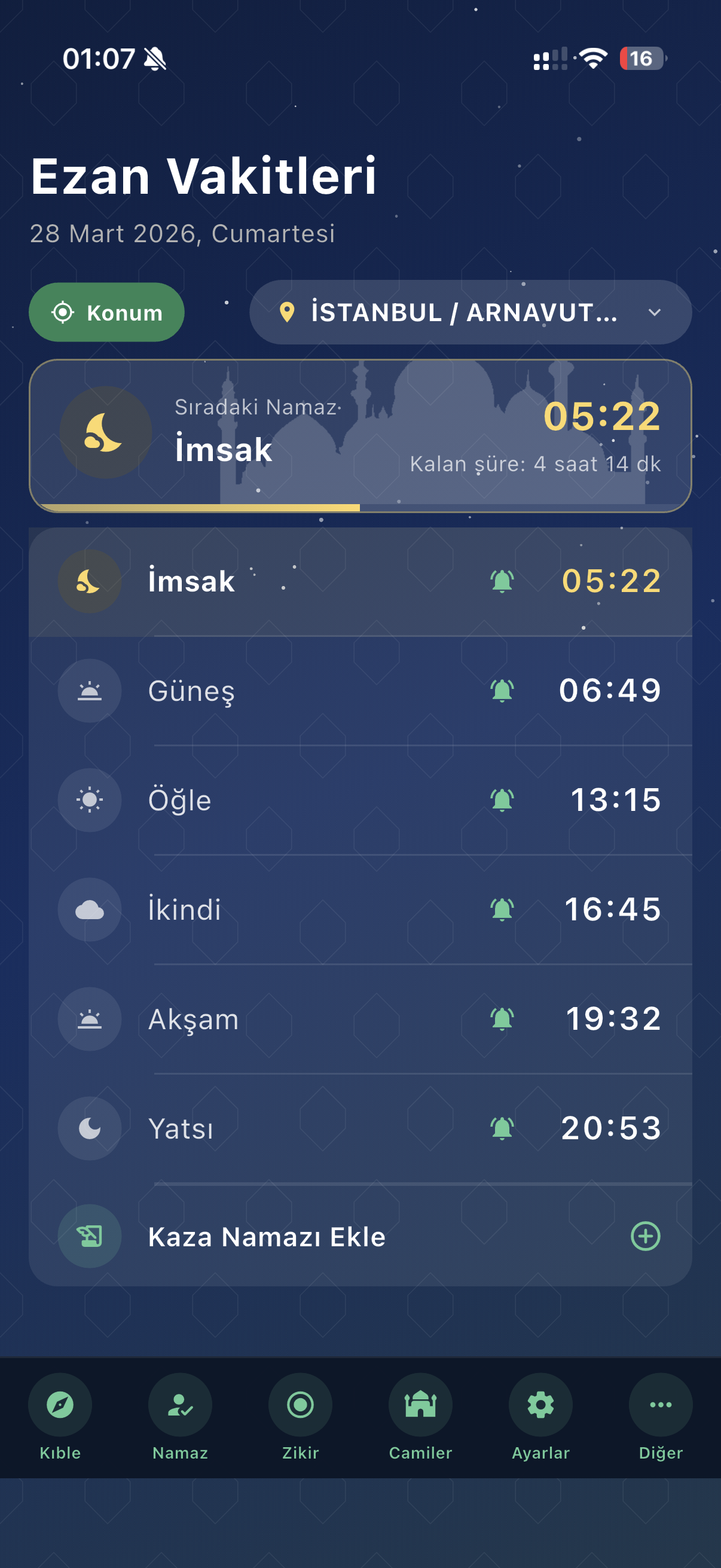 Ezan Vakti Lite — Namaz vakitleri ekranı