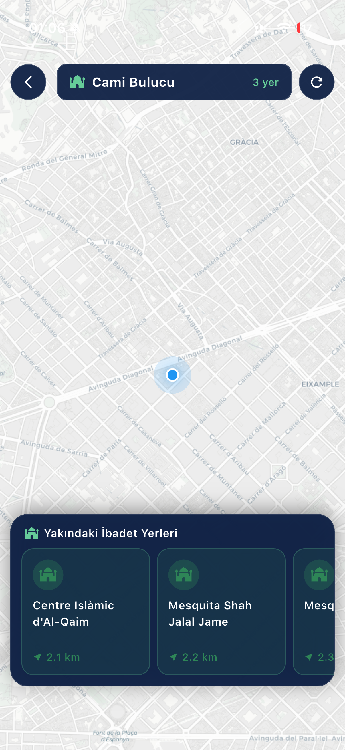 Ezan Vakti Lite — Cami bulucu ekranı