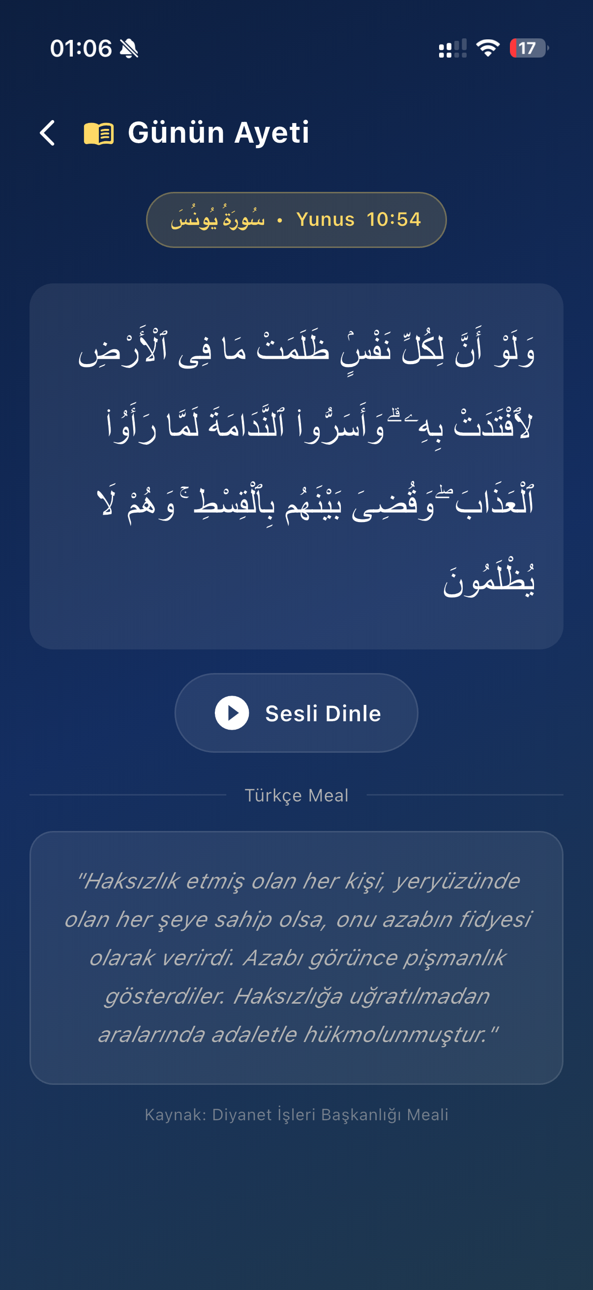 Ezan Vakti Lite — Günün ayeti ekranı
